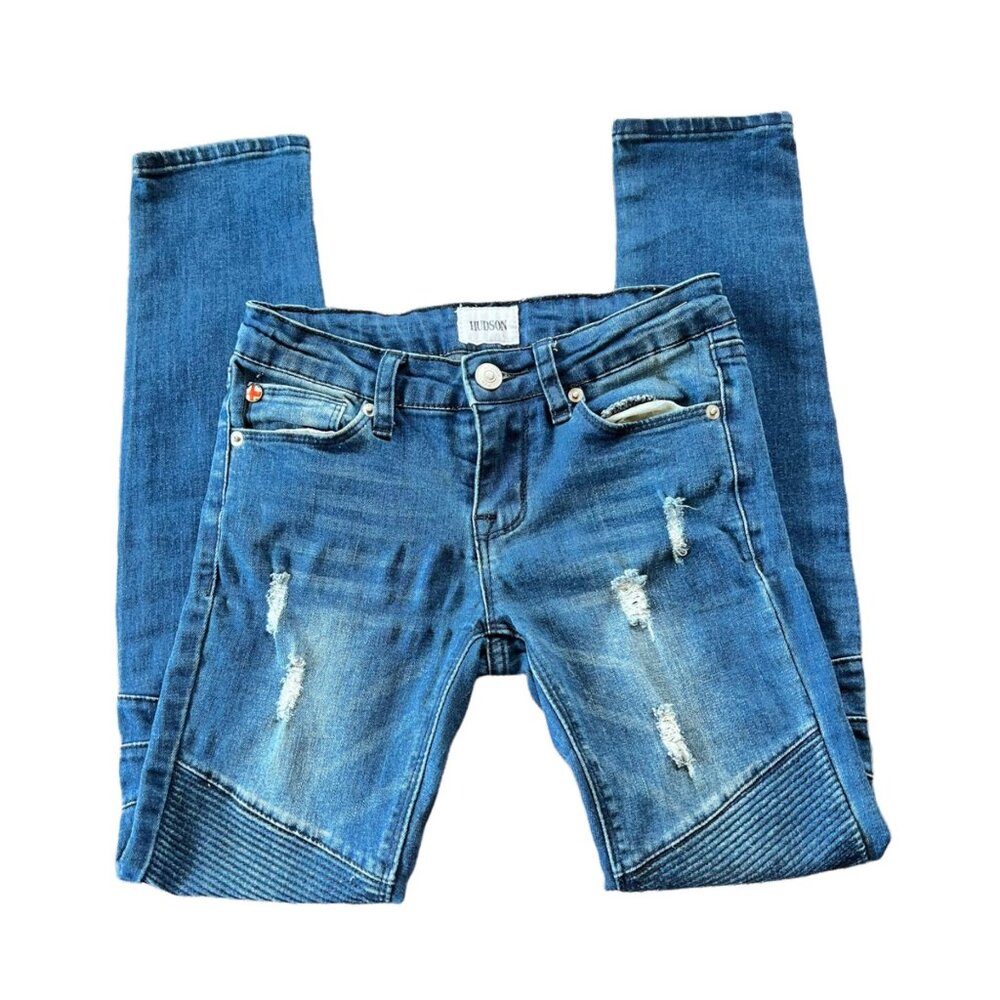 Hudson Dark Wash Moto Distressed Skinny Jeans 10